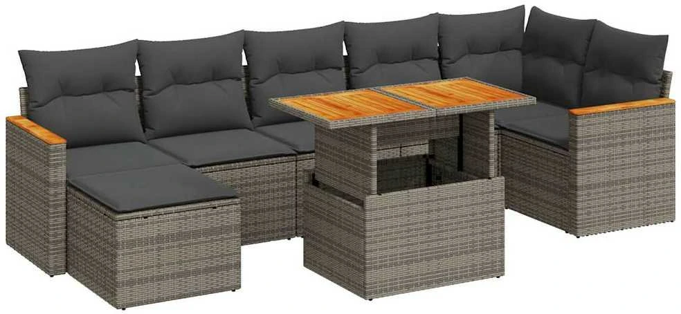 Lauko baldų komplektas Sodo komplektas su pagalvėlėmis, 8 dalių, poliratanas/akacija