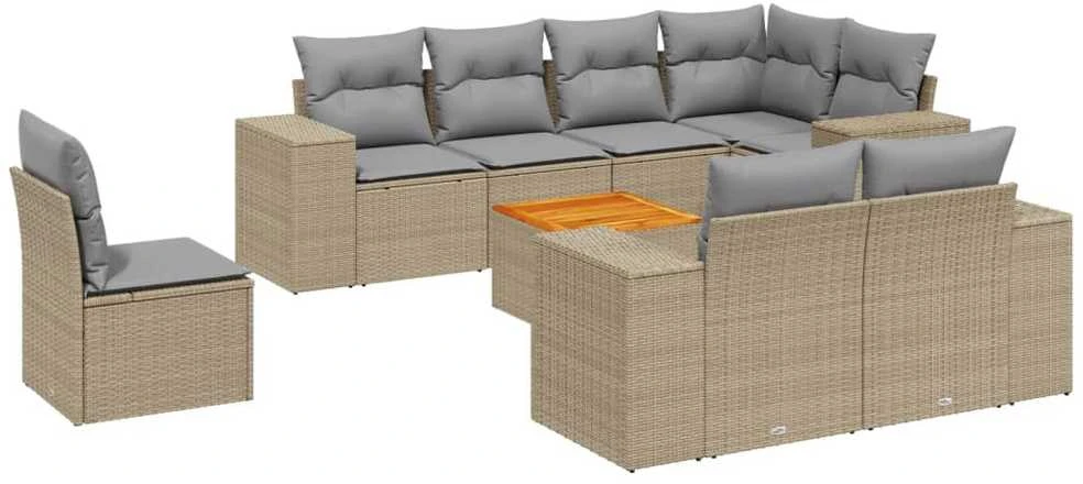 Sofa Sodo komplektas su pagalvėlėmis, 9 dalių, smėlio, poliratanas