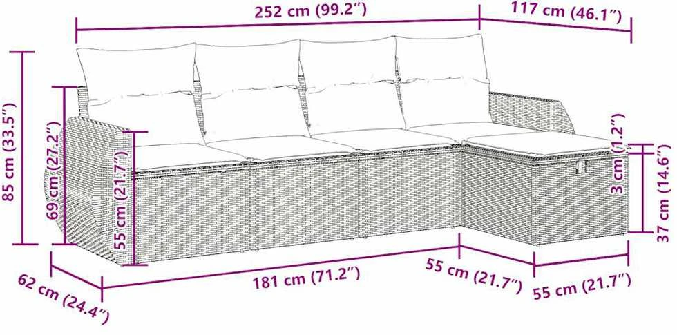 Lauko baldų komplektas Sodo komplektas su pagalvėlėmis, 5 dalių, juodas, poliratanas