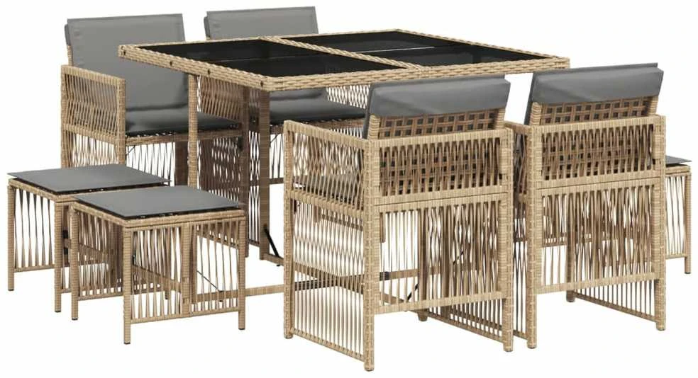 Sofa Sodo komplektas su pagalvėlėmis, 9 dalių, smėlio, poliratanas