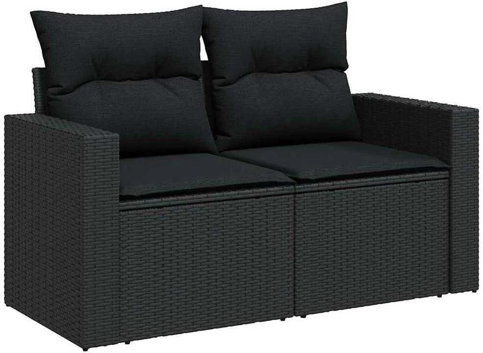 Lauko baldų komplektas Sodo komplektas su pagalvėlėmis, 9 dalių, juodas, poliratanas