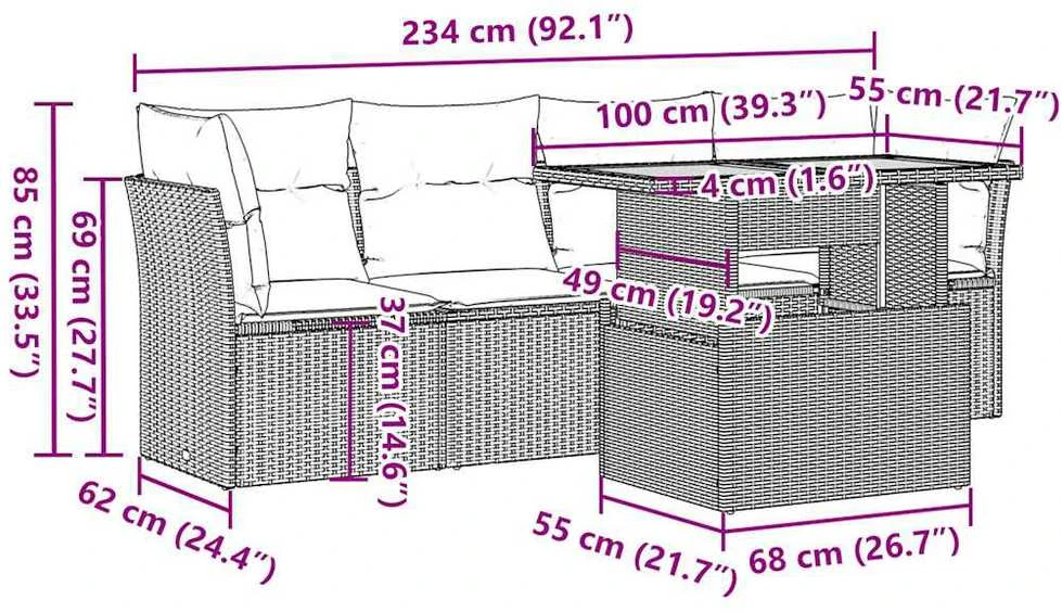Sofa Sodo komplektas su pagalvėlėmis, 5 dalių, juodas, poliratanas