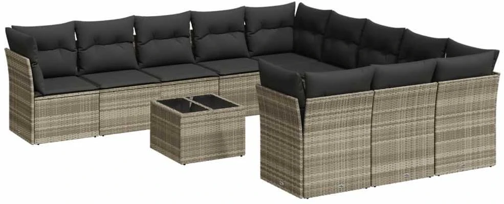 Sofa Sodo komplektas su pagalvėlėmis, 12 dalių, pilkas, poliratanas