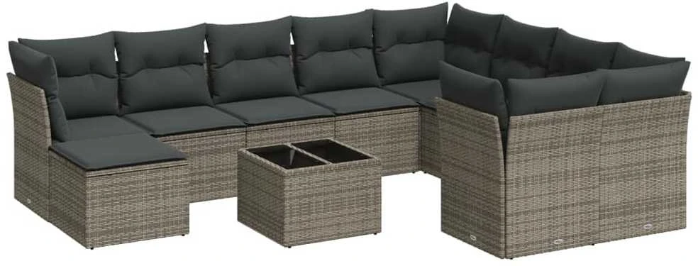 Sofa Sodo komplektas su pagalvėlėmis, 11 dalių, pilkas, poliratanas