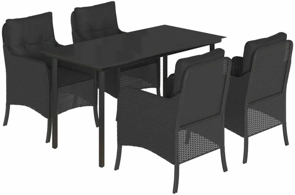 Lauko baldų komplektas Sodo komplektas su pagalvėlėmis, 5 dalių, juodas, poliratanas