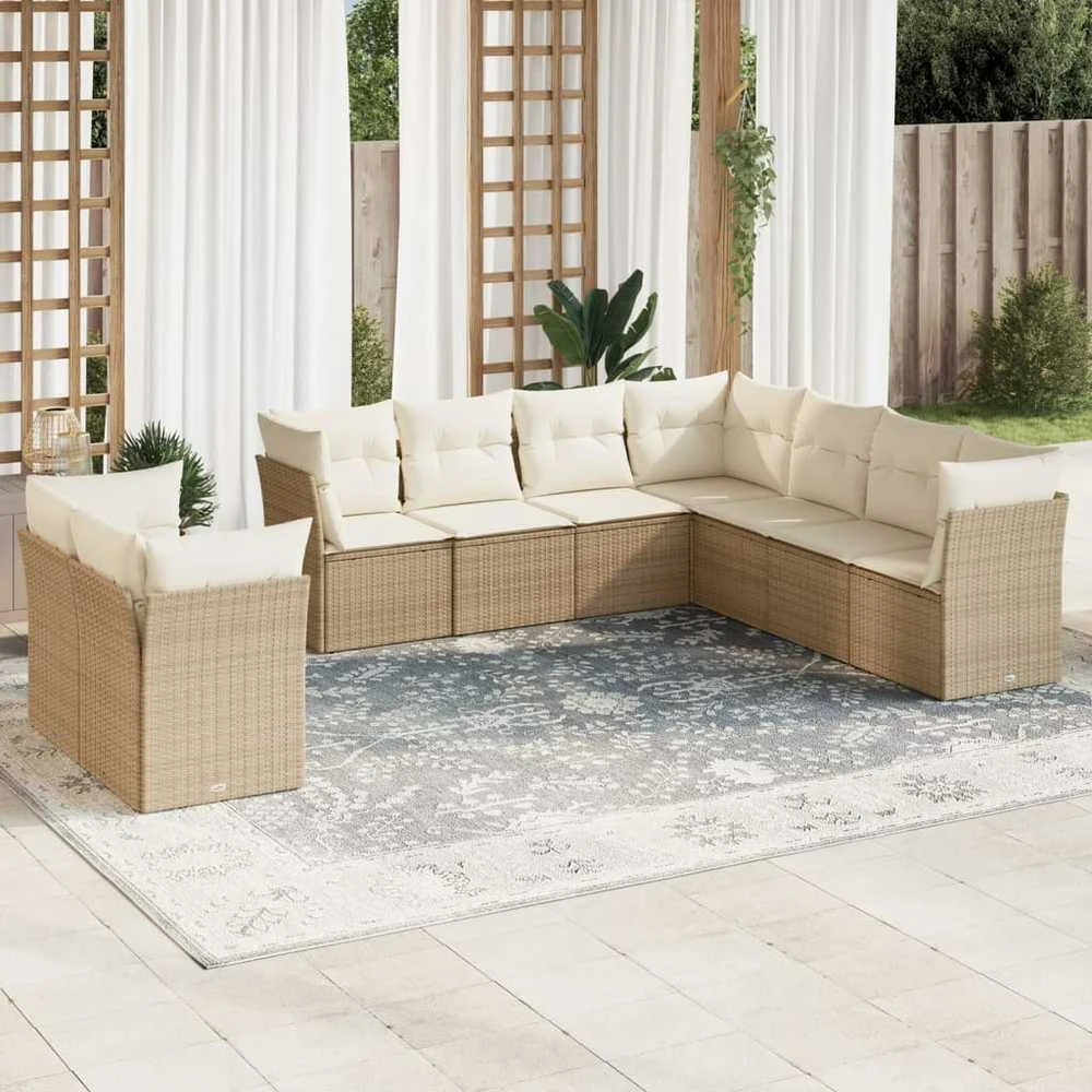 Lauko baldų komplektas Sodo komplektas su pagalvėlėmis, 9 dalių, smėlio, poliratanas