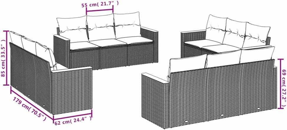 Lauko baldų komplektas Sodo komplektas su pagalvėlėmis, 12 dalių, pilkas, poliratanas