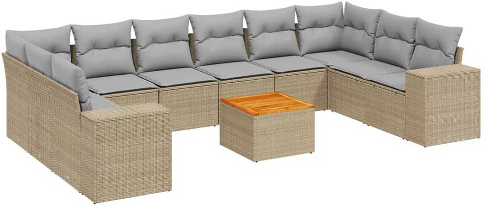 Sofa Sodo komplektas su pagalvėlėmis, 11 dalių, smėlio, poliratanas