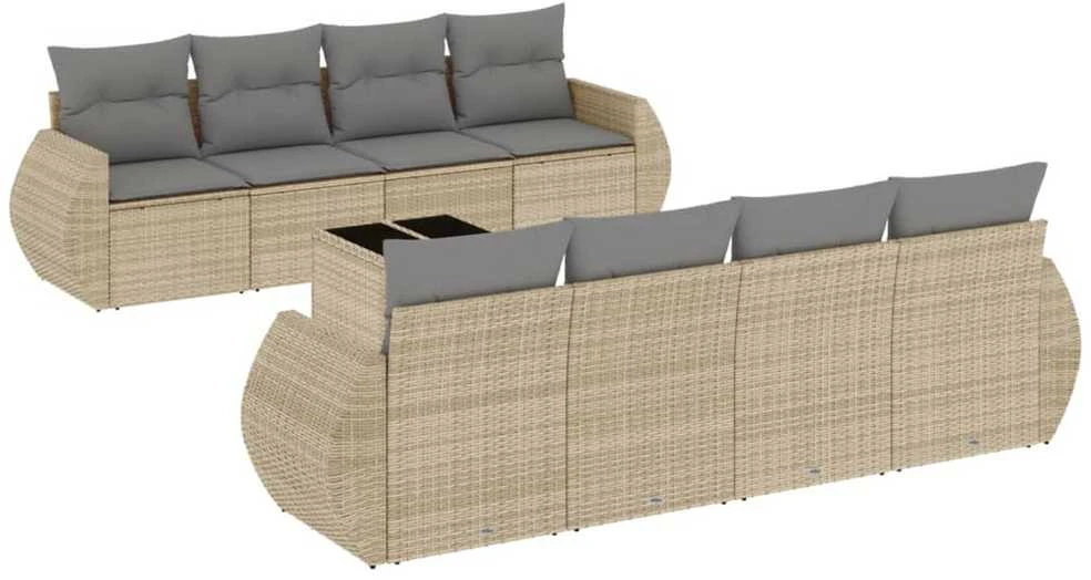 Sofa Sodo komplektas su pagalvėlėmis, 9 dalių, smėlio, poliratanas