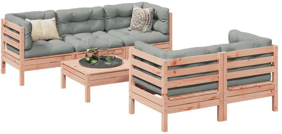 Sofa Sodo komplektas su pagalvėlėmis, 6 dalių, douglas eglės masyvas
