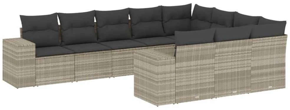 Sofa Sodo komplektas su pagalvėlėmis, 10 dalių, pilkas, poliratanas