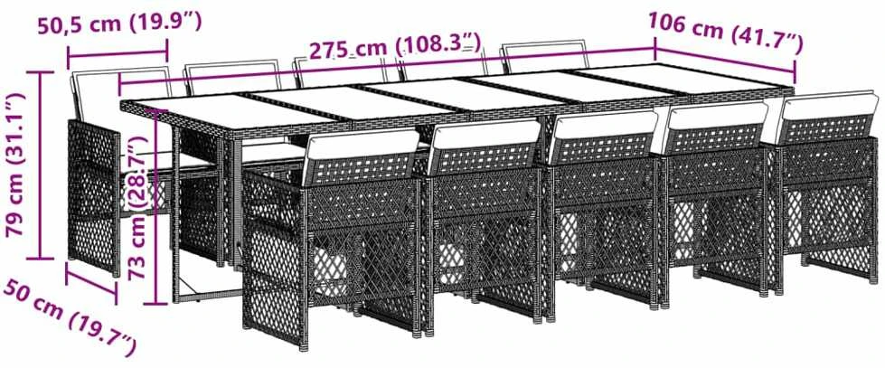 Lauko baldų komplektas Sodo komplektas su pagalvėlėmis, 11 dalių, juodas, poliratanas
