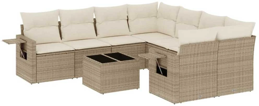 Sofa Sodo komplektas su pagalvėlėmis, 9 dalių, smėlio, poliratanas