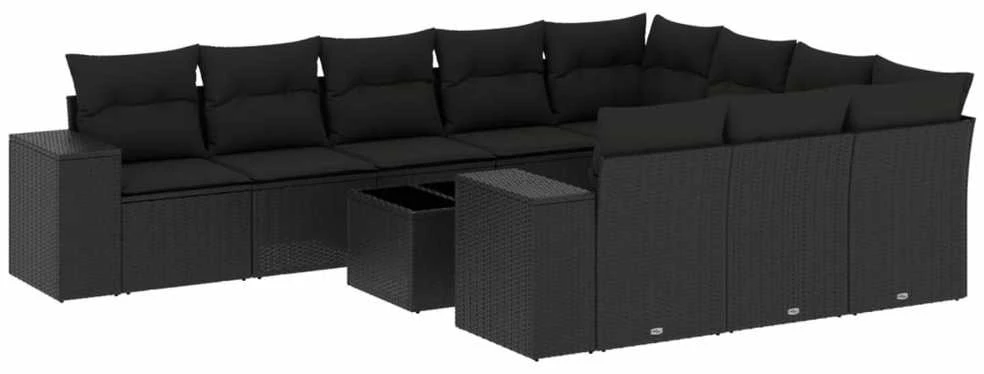 Lauko baldų komplektas Sodo komplektas su pagalvėlėmis, 11 dalių, juodas, poliratanas