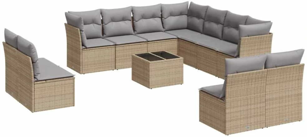 Sofa Sodo komplektas su pagalvėlėmis, 12 dalių, smėlio, poliratanas
