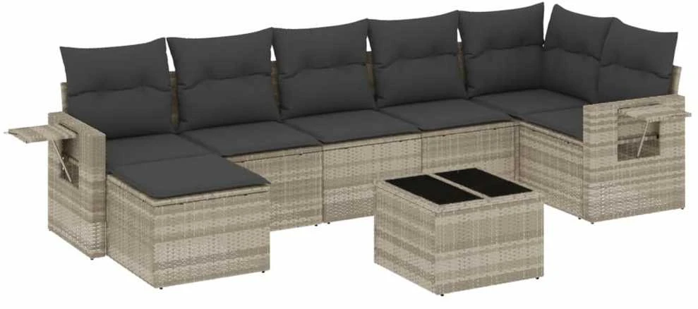 Sofa Sodo komplektas su pagalvėlėmis, 8 dalių, pilkas, poliratanas