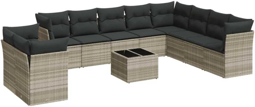 Sofa Sodo komplektas su pagalvėlėmis, 11 dalių, pilkas, poliratanas