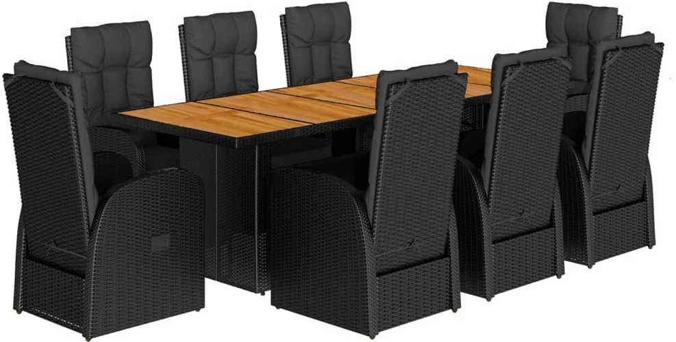 Sofa Sodo komplektas su pagalvėlėmis, 9 dalių, juodas, poliratanas