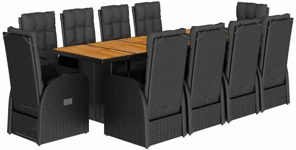 Sofa Sodo komplektas su pagalvėlėmis, 11 dalių, juodas, poliratanas