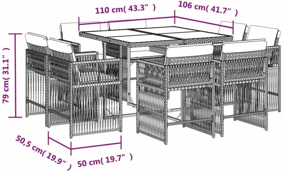 Sofa Sodo komplektas su pagalvėlėmis, 9 dalių, pilkas, poliratanas