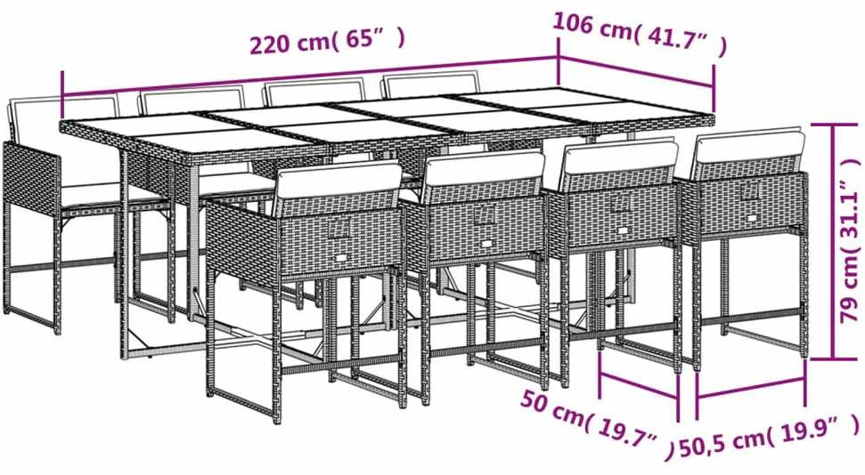 Lauko baldų komplektas Sodo komplektas su pagalvėlėmis, 9 dalių, rudas, poliratanas