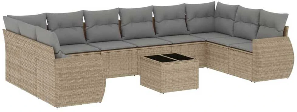 Sofa Sodo komplektas su pagalvėlėmis, 11 dalių, smėlio, poliratanas
