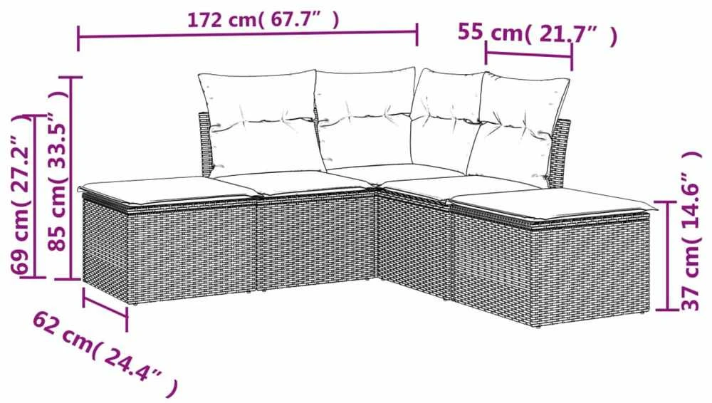 Lauko baldų komplektas Sodo komplektas su pagalvėlėmis, 5 dalių, juodas, poliratanas