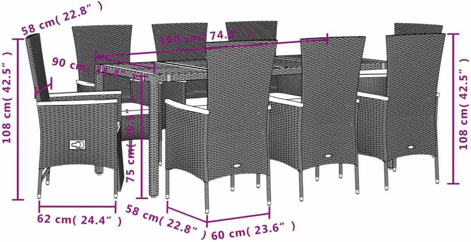 Sodo komplektas su pagalvėlėmis, 7 dalių, juodas, poliratanas