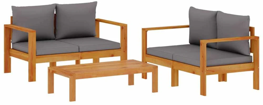 Lauko baldų komplektas Sodo komplektas su pagalvėlėmis, 3 dalių, akacijos masyvas