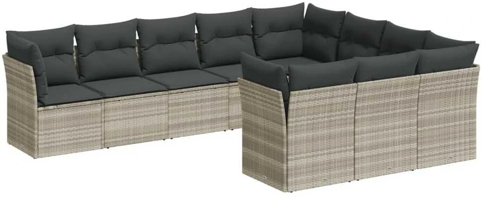 Sofa Sodo komplektas su pagalvėlėmis, 10 dalių, pilkas, poliratanas