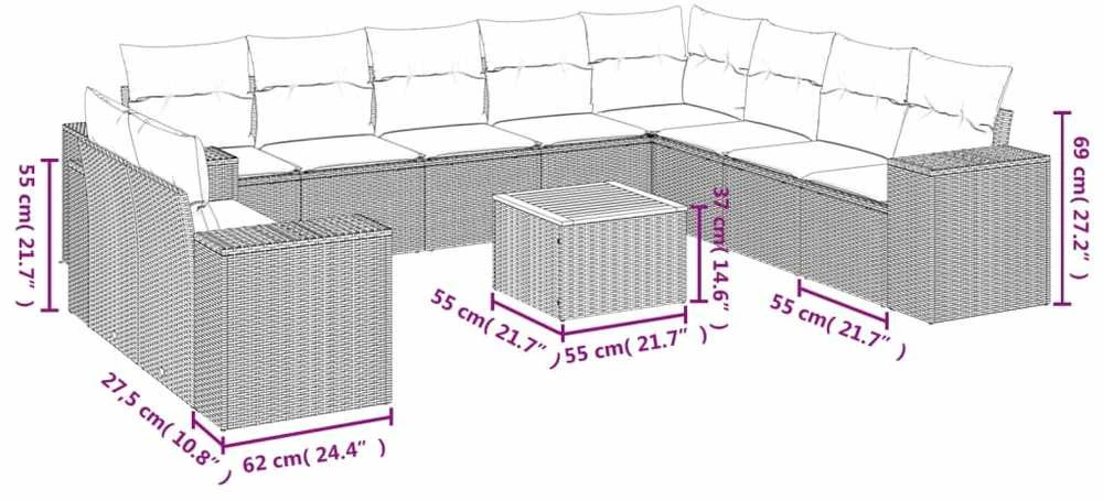 Sofa Sodo komplektas su pagalvėlėmis, 11 dalių, smėlio, poliratanas