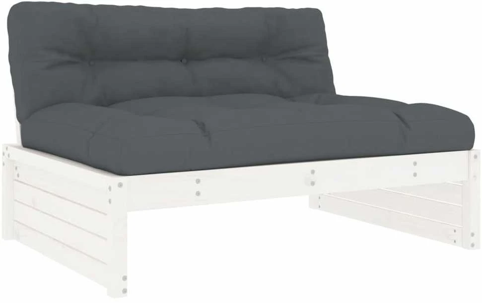Lauko baldų komplektas Sodo komplektas su pagalvėlėmis, 5 dalių, baltas, mediena