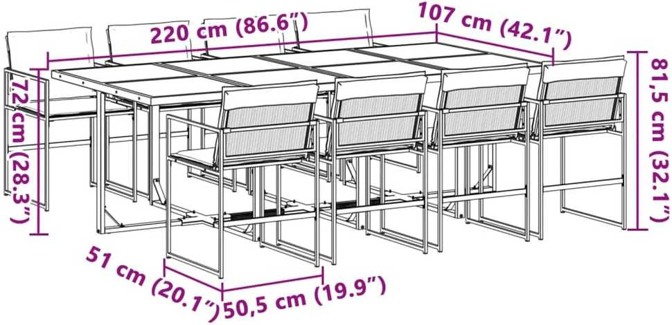 Lauko baldų komplektas Sodo komplektas su pagalvėlėmis, 9 dalių, baltas, tekstilenas
