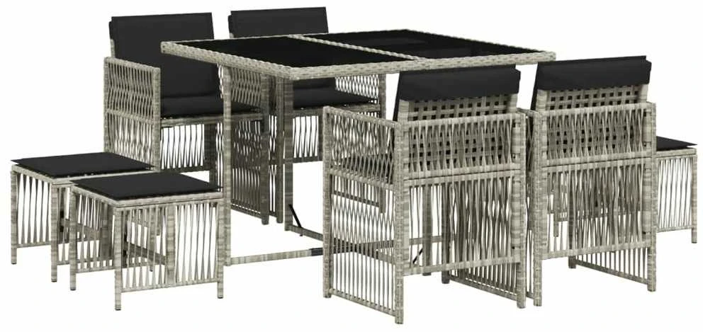 Lauko baldų komplektas Sodo komplektas su pagalvėlėmis, 9 dalių, pilkas, poliratanas