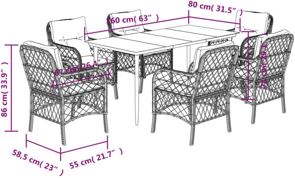 Lauko baldų komplektas Sodo komplektas su pagalvėlėmis, 7 dalių, pilkas, poliratanas