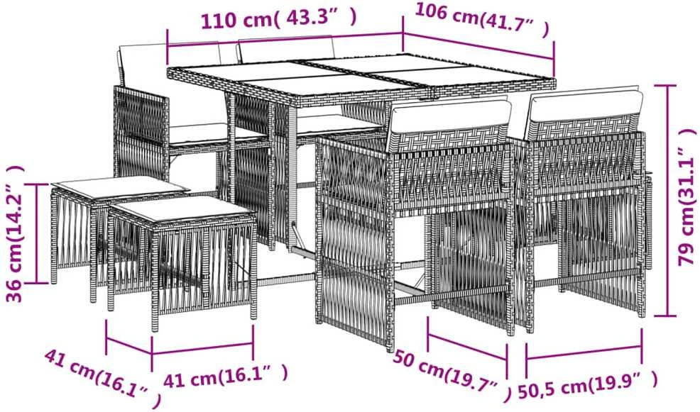 Sofa Sodo komplektas su pagalvėlėmis, 9 dalių, smėlio, poliratanas
