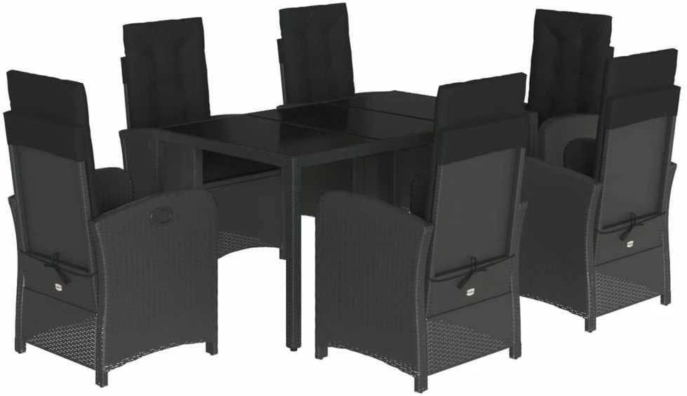 Lauko baldų komplektas Sodo komplektas su pagalvėlėmis, 7 dalių, juodas, poliratanas