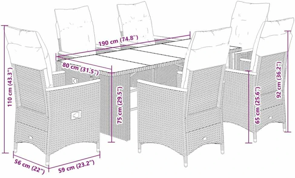 Sofa Sodo komplektas su pagalvėlėmis, 7 dalių, juodas, poliratanas