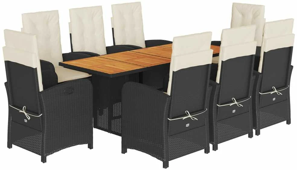 Lauko baldų komplektas Sodo komplektas su pagalvėlėmis, 9 dalių, juodas, poliratanas