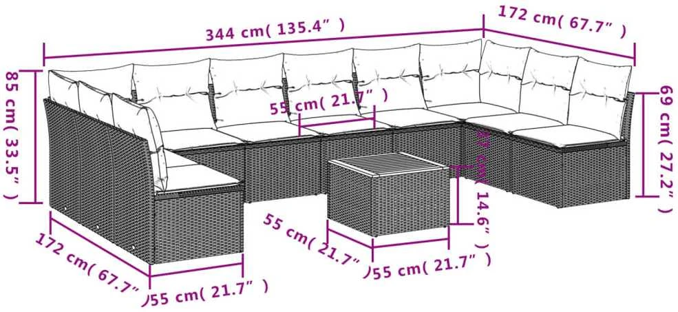 Sofa Sodo komplektas su pagalvėlėmis, 11 dalių, smėlio, poliratanas