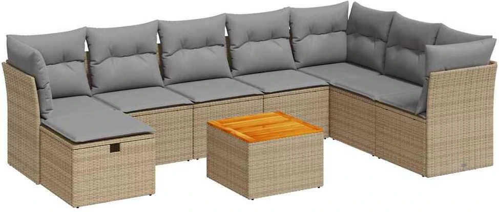 Sofa Sodo komplektas su pagalvėlėmis, 9 dalių, smėlio, poliratanas