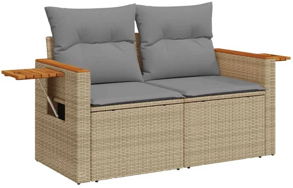 Sofa Sodo komplektas su pagalvėlėmis, 11 dalių, smėlio, poliratanas