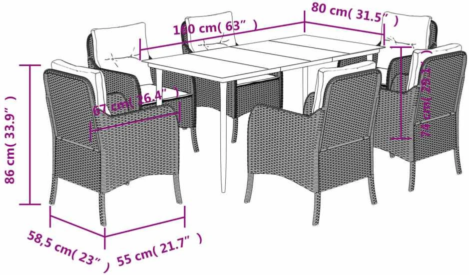Sodo komplektas su pagalvėlėmis, 7 dalių, smėlio, poliratanas