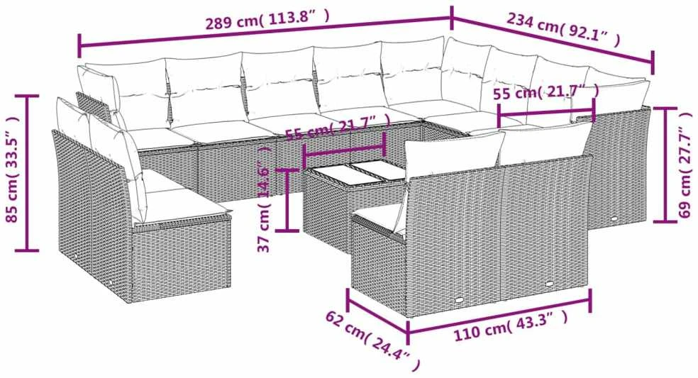 Sofa Sodo komplektas su pagalvėlėmis, 13 dalių, pilkas, poliratanas