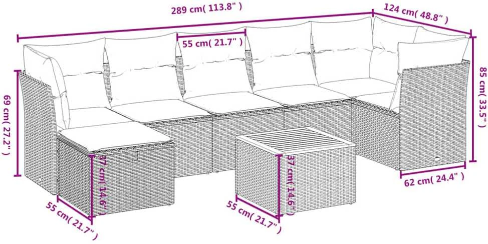 Lauko baldų komplektas Sodo komplektas su pagalvėlėmis, 9 dalių, juodas, poliratanas