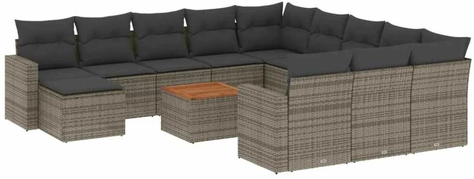 Sofa Sodo komplektas su pagalvėlėmis, 13 dalių, pilkas, poliratanas