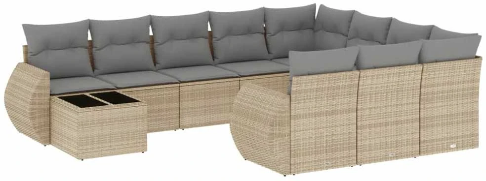 Sofa Sodo komplektas su pagalvėlėmis, 11 dalių, smėlio, poliratanas