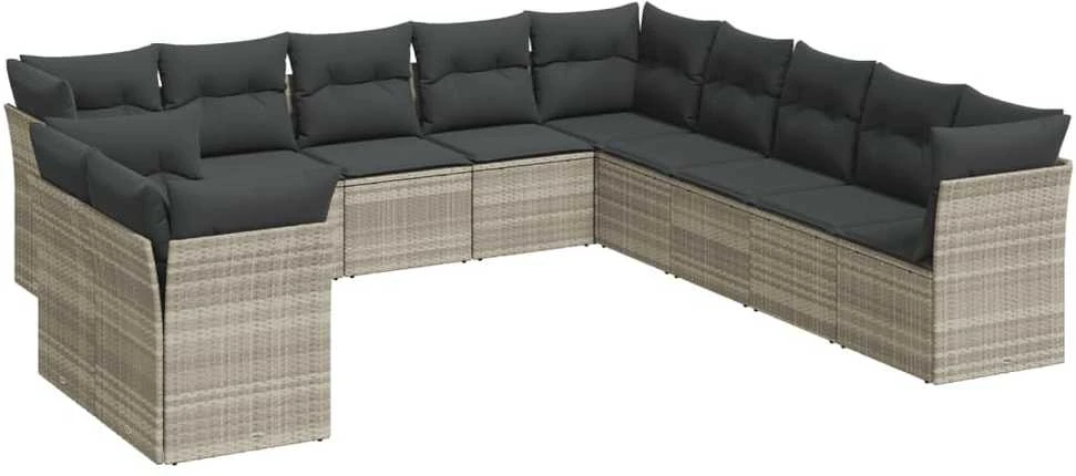 Sofa Sodo komplektas su pagalvėlėmis, 11 dalių, pilkas, poliratanas
