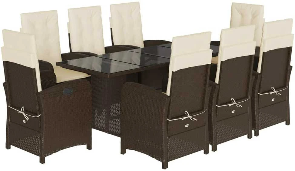 Lauko baldų komplektas Sodo komplektas su pagalvėlėmis, 9 dalių, rudas, poliratanas