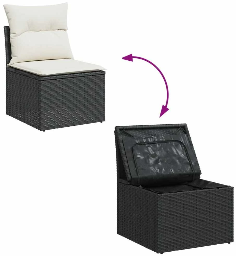 Sofa Sodo komplektas su pagalvėlėmis, 9 dalių, juodas, poliratanas